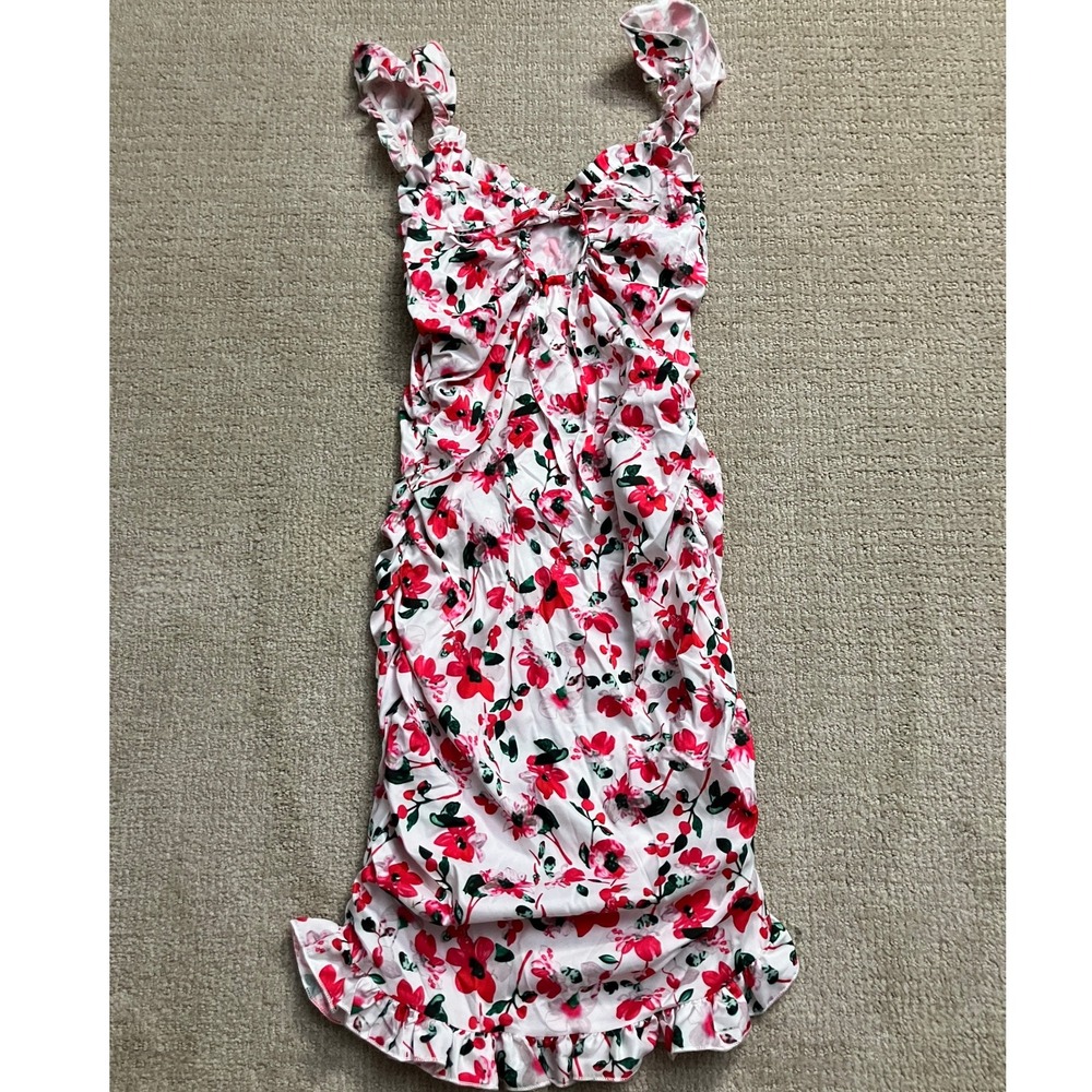 CBR Floral Mini Dress Ruffle Sleeves Ruched‎ Bodycon Dress S